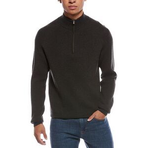 Amicale Cashmere Mens Two-Tone Plaited Rib Cashmere 1/4-Zip Sweater